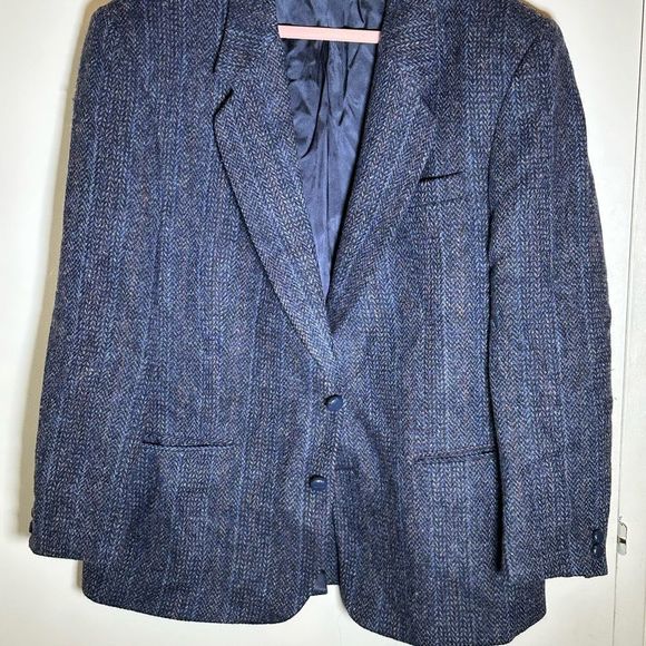 Vintage men’s navy Harris tweed blazer jacket lrg. Vintage Scottish Harris tweed - Picture 2 of 14